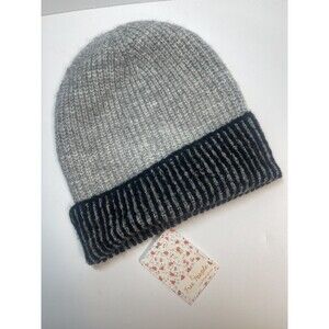 Free People Straight Chill Ribbed Beanie In Black Gray New